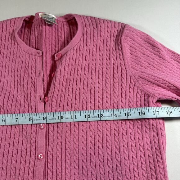 Vintage Old Navy Cable Knit 3/4 Length Sleeve cardigan sweater Wms Pink Sz L - Picture 7 of 11